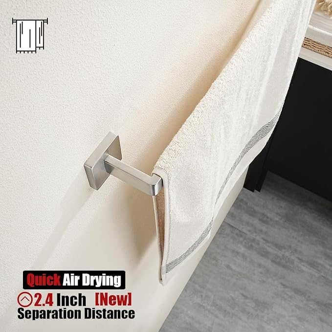 JQK Brushed Towel Bar, Rounded Edges 14.41 Inch Towel Rack, 304 Stainless Steel Bathroom Wall Mount, Useable Length 12 Inch, TB250L12-BN