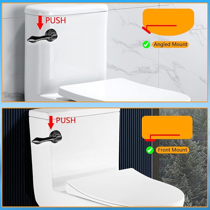 Universal Front Mount Toilet Handle, Trip Lever Replacement With Stainless Steel Flapper Chain, Black Tank Flush Lever for Most Toilets