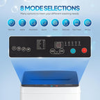 ROVSUN 30LBS Washing Machine, Full-Automatic Portable Washer with Stainless Steel Drum, Electric Laundry Machine, Washer and Spin Dryer Combo with Drain Pump for Home, Apartment, Light Grey