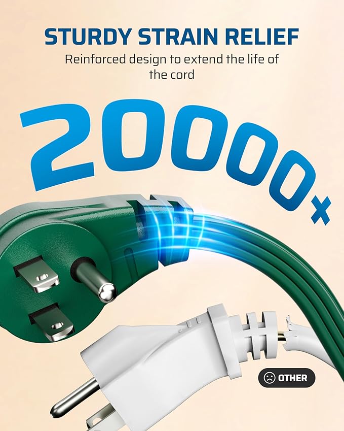 DEWENWILS 3 Outlet Extension Cord with Flat Plug, 3FT 16/3 Awg Grounded Power Cable for Indoor Use, SPT-3 Cord, Green, ETL Listed, 2 Pack