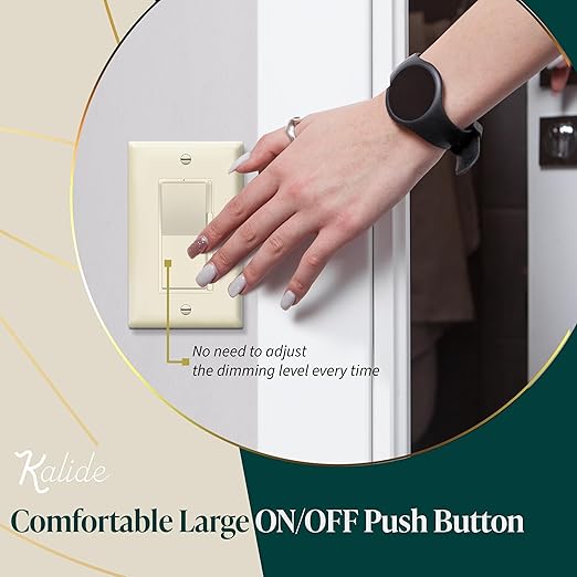 TOPGREENER Kalide Dimmer Light Switch, LED Dimmer Switch, Full Range Dimming, Single Pole/3-Way, 120VAC, 60Hz, 300W LED/CFL, Neutral Wire Not Required, Wall Plate Included, Light Almond