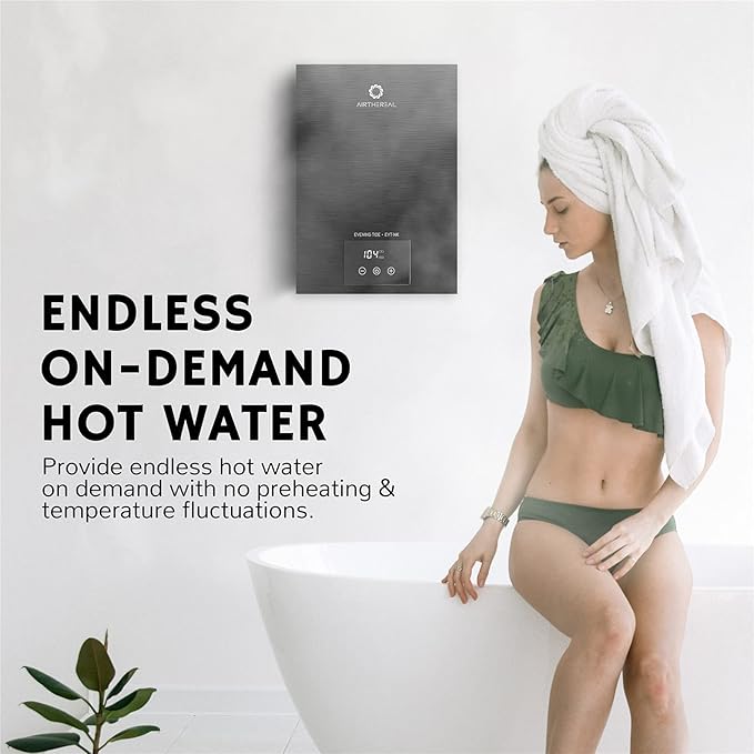 Airthereal Electric Tankless Water Heater 14kW, 240Volts - Endless On-Demand Hot Water - Self Modulates to Save Energy Use - Small Enough to Install Anywhere - for 1 Shower, Evening Tide series