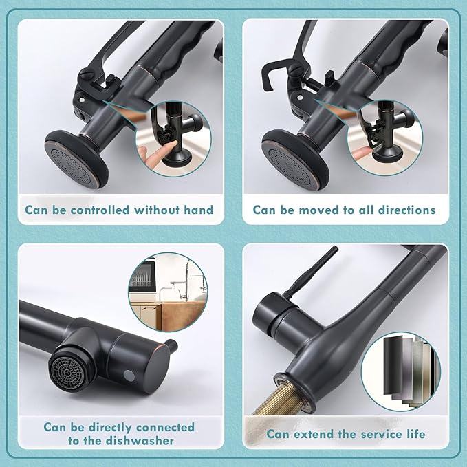 GIMILI Oil Rubbed Bronze Kitchen Faucet with Pull Down Sprayer Single Handle High Pressure Kitchen Sink Faucet Commercial Double-Headed Kitchen Faucets
