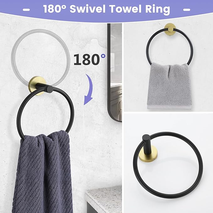 Black and Gold Bathroom Hardware Accessories Set,4 Pieces Towel Bar Set 27.5 Inch Towel Bar,Rack Set for Bathroom SUS304 Stainless Steel Towel Holder Set,Wall Mounted