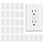 ELEGRP GFCI Outlet 15 Amp, Self-Test GFI Electrical Outlet with Narrow Design, GFCI Receptacle with LED Indicator, UL Listed, White, Wall Plate Included, 30 Pack