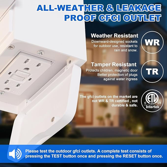 2 Pack White Porch Lights with GFCI Outlet, Dusk to Dawn Motion Sensor Outdoor Lighting, Waterproof Exterior Wall Sconces for House Front Door and Garage