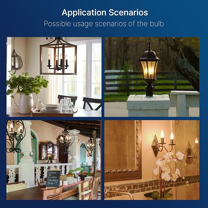 FLSNT 100W Equivalent LED Candelabra Bulbs, 800LM Dimmable LED Chandelier Light Bulbs, 2700K Soft White, E26 Base, 12 Pack UL,CA65 Listed.