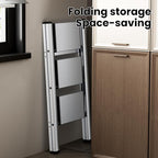 HillhutApex 3 Step Stool, Aluminum Foldable Step Ladder, Lightweight Stable Stool with Wide Non-Slip Pedals, 330lbs Bearing Capacity Ladder for Office,Home,Kitchen - Silver