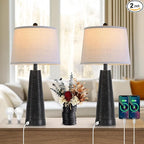 Terpsichore Nightstand Lamp Bedside Lamps Set of 2 Desk Lamp Vintage Rustic Farmhouse Table Lamp 3 Way Dimmable Light,Bulb*2,USB A+C Port (Black with Gold, High 27 Inch)