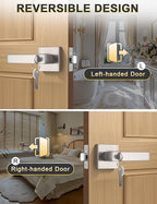 3 Pack Square Entry Door Levers with Lock and Key, Brushed Nickel Entrance Door Handles, for Exterior or Interior Doors, Bedroom, Office, Hotel (Each with 3 Keys)
