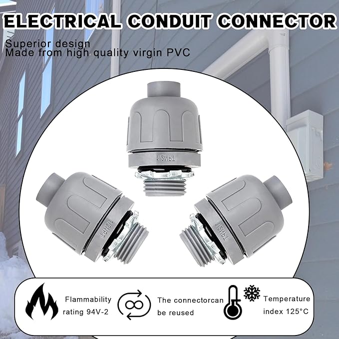 (100 Pack) 1/2 inch Liquid Tight Connector PVC Flexible Conduit Connector,Straight 180 Degree UL Listed Liquid Tight Connector, Non-Metallic Electrical Conduit Fittings