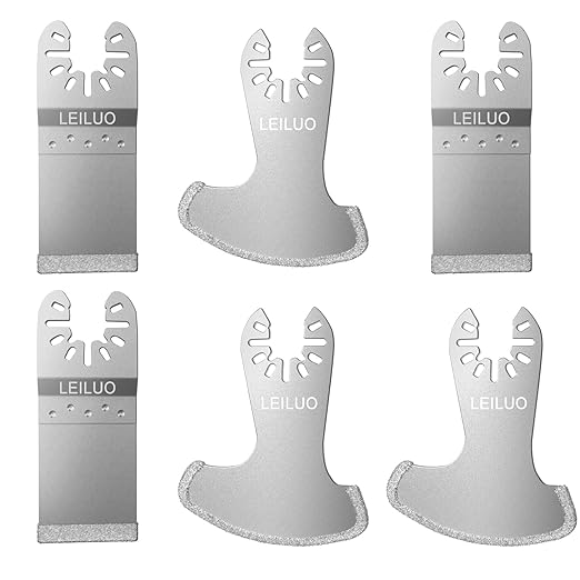LEILUO Diamond Oscillating Multi Tool Grout Removal Blades 6 Pcs Tile Grout Remover Blades Kit Compatible with DeWalt Makita Einhell and More