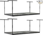 SafeRacks Overhead Storage Rack, Heavy Duty 600 lb Capacity, Adjustable Garage Ceiling Mount Hammertone 24"-45" 2 Pack