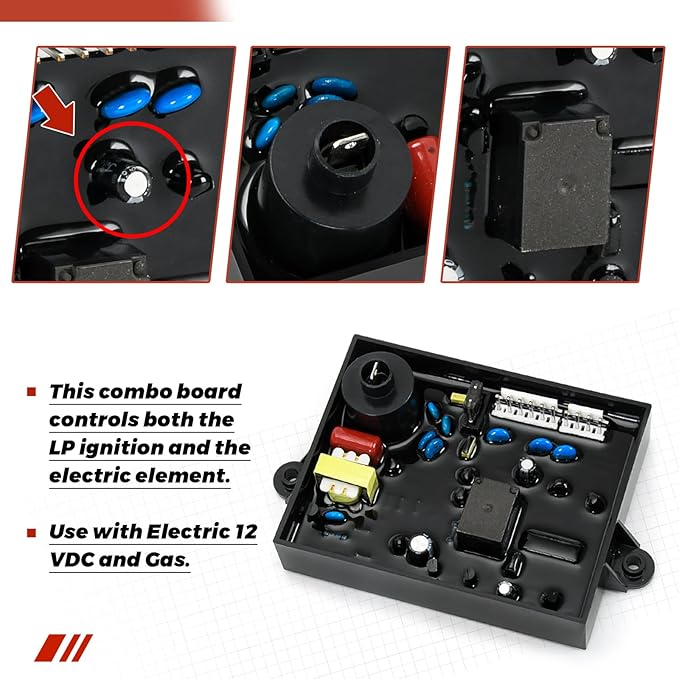 RV Water Heater Control Circuit Board with Fuse Compatible with Atwood Dometic 91226, 93305, 93851, 90097, 91346, 91365, GCH6A-10E, GC6AA-10E, GC10A-4E, GCH10A-4E,Electric 12 VDC Gas