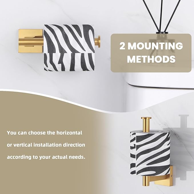 Suyar Brushed Gold Bathroom Accessories, SUS 304 Stainless Steel Bathroom Hardware Set 4 Pieces, Include Robe Hook, Toilet Paper Holder, Hand Towel Holder, Towel Bar, Wall Mount