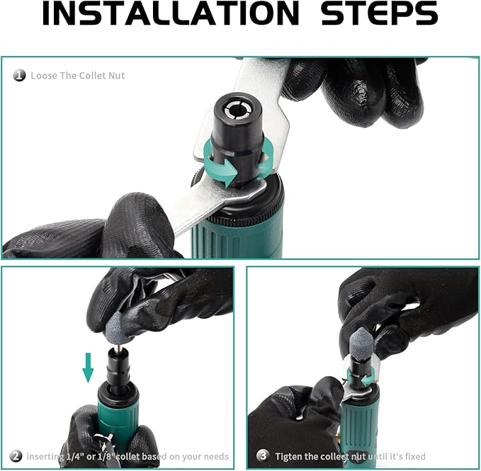 1/4" Air Die Grinder Kit Straight Pneumatic 22000 RPM Rear Exhaust Polisher with 1/4"(6MM) and 1/8"(3MM) Collets Mini and Compact Size, Polishing Tool