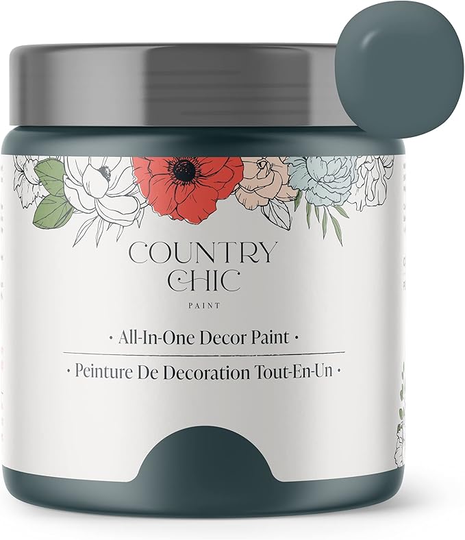 Country Chic All-in-One Chalk Paint for Furniture, Cabinets, Home Decor, Eco-Friendly, Matte Finish, Built-In Primer & Top Coat for Wood, Metal - Jitterbug (Dark Teal) - 4 oz (118 ml)