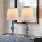 Lamps Set of 2 Vintage Rustic Farmhouse Table Lamps Bedside Reading Lamp Bedroom Nightstand Living Room Teapoy Lamp, Desk Light, 22 Inch High, Navy Blue, with Fabric Shade, Bulb Not Included