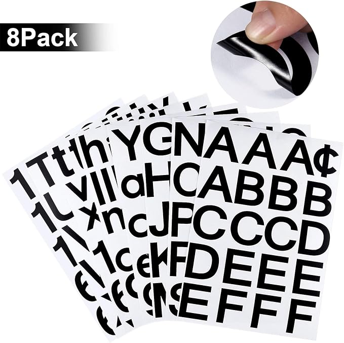 Outus 8 Sheets Vinyl Letter Stickers Self Adhesive Mailbox Numbers Alphabet Stickers Stick on Letters for Christmas Stockings Scrapbook Bulletin Board School Business(2 Inch,Black)