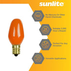 Sunlite 01057 7C7 Incandescent Bulb, 7 Watt, Candelabra E12 Base, C7 Small Night Light, Colored Bulb, Orange, 12 Count
