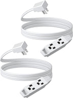 DEWENWILS 6FT Flat Plug Extension Cord, 3 Prong Ultra Thin Power Strip, 13A/125V/1625W, 16/3 Awg Grounded Flat Power Cable for Indoor Narrow Space, SPT-3 Cord, ETL Listed, White, 2 Pack