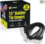 Pack of 50 Tarp Straps for Flatbed Trailers, 15" Long Natural Rubber Bungee Cord Tie-Downs Ideal for Securing Tarps, Canvases, Cargo in Cold Climates | Tie-Downs w/Metal S-Hooks