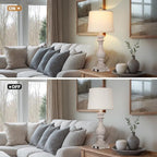 27.5" Tall Farmhouse Lamp,Wash-Grey Vintage Bedside Lamp with USB Charging Ports A/C,3-Way Dimmable Touch Control Retro Lamps for Bedroom Living Room,Single Grey