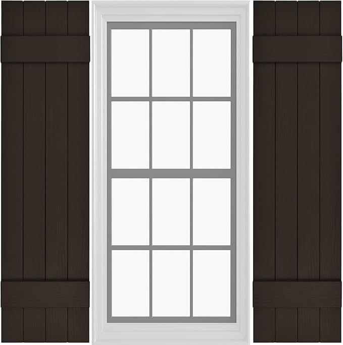 Board & Batten Vinyl Shutters (1 Pair) | 14.5"x39" (4-Board) - Stone Mason Brown | Exterior Window Shutters | Includes Mounting Hardware | Simple Installation | Made in USA