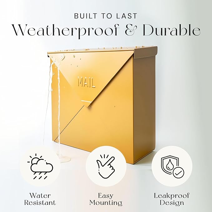 NACH Mailboxes for Outside Wall Mount, 10 x 10 x 4 inch, Yellow Mail Boxes for House Outside, Waterproof Mailboxes for Outside - Chicago Style Mail Box