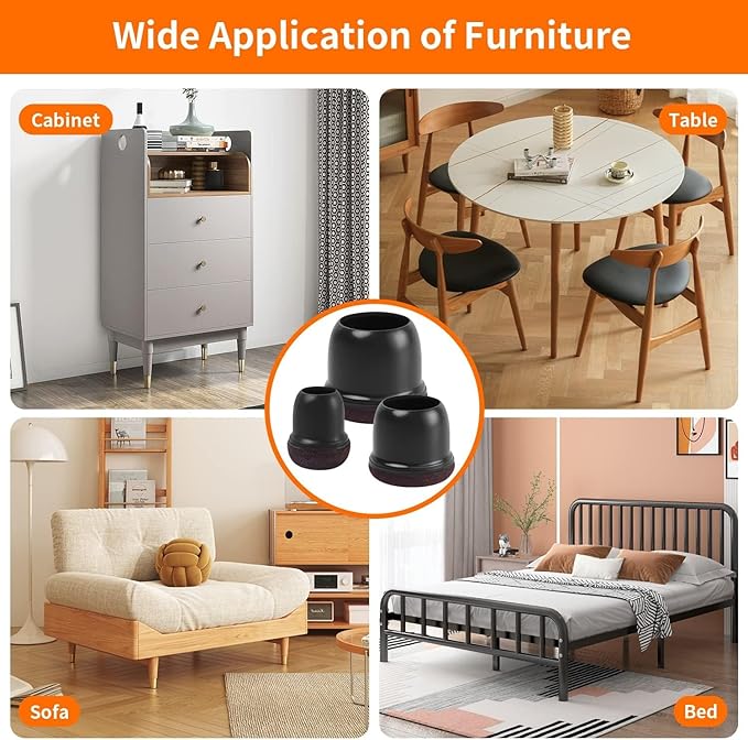 Ezprotekt 24 Pcs Small Black Silicone Chair Leg Floor Protectors for Hardwood Floor, Chair Leg Caps Cover, Felt Furniture Protectors Pads, Bar Stool Leg Protector Round (S Fit: 3/5" to 3/4", 15-19mm)