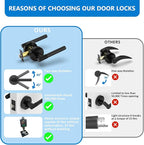 Amerdeco 4 Pack Matte Black Door Handles Interior,Knurled Privacy Door Handles with Lock,Heavy Duty Black Door Lever for Bedroom or Bathroom,Reversible Keyless for Left Right Handed Doors AM0027