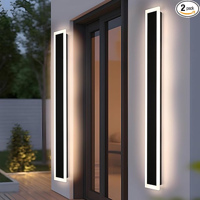 MELUCEE Exterior Wall Lights for House 2 Pack 60 Inch Long Strip Modern Outdoor Light Wall Fixture Sconce, Dimmable Outside Linear Exterior Lights, Black Wall Mount Lighting for Porch Corridor, Garage