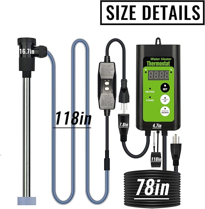 1800W Submersible Hot Tub & Pool Portable Immersion Water Heater with Temperature Control and GFCI Leakage Protection for Swimming Pools, Bathtubs, Buckets, Baptistries, and Most Liquids