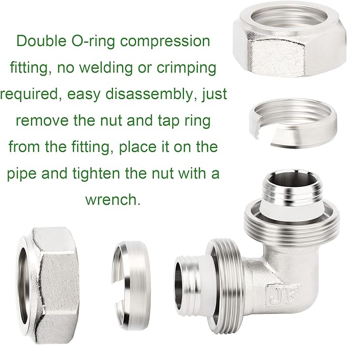 TAISHER 2PCS Brass-Nickel Plated Equal Elbow Fitting，3/4" Tubing,Tube Fitting For Air Piping System