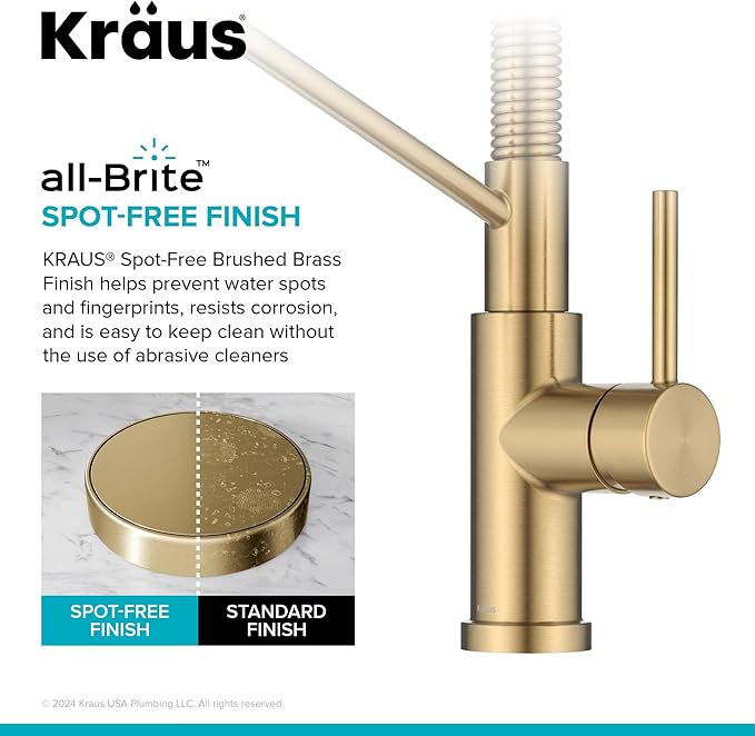 KRAUS Coda Commercial Style 2-Function Single Handle Pull Down Kitchen Faucet in Spot-Free Brushed Brass, KPF-1617BB