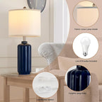 Lamp for Living Room Bedroom Lamps Farmhouse Table Lamps Set of 2 Vertical Stripe Ceramic Table Lamp,Linen Shade with Bulb, 25 in High,Navy Blue