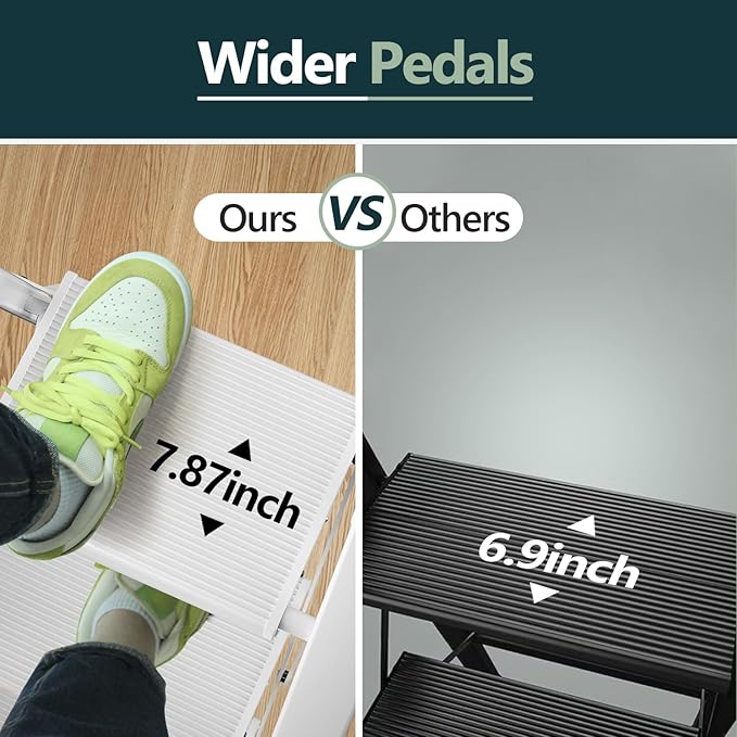 WOA WOA 5 Step Ladder for 10 Feet High Ceiling, Lightweight Foldable Ladder with Non-Slip Wide Pedals, Step Stool with Safe Handrail, Space Saving for Home, Kitchen, Indoor & Outdoor 300lbs - White