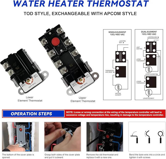 LONG TERM EWH-01 Electric Water Heater Tune-Up Kit, Includes 4500W 240V Water Heater Elements, Upper Thermostat, Lower Thermostat, Elements Gaskets