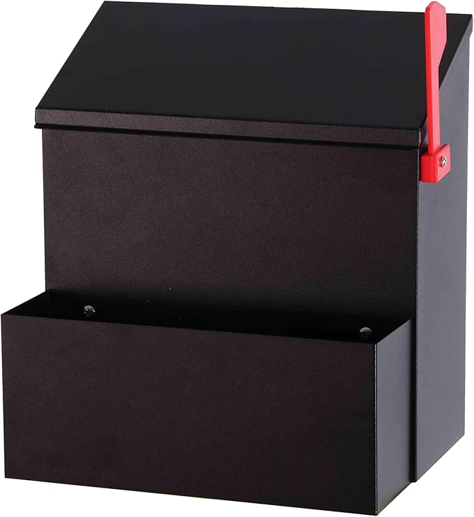 Wall Mount Mailbox with Flower Planter - Black Large Capacity Security Wall Mounted Mailbox - Waterproof Vertical Drop Mail Box Outdoor