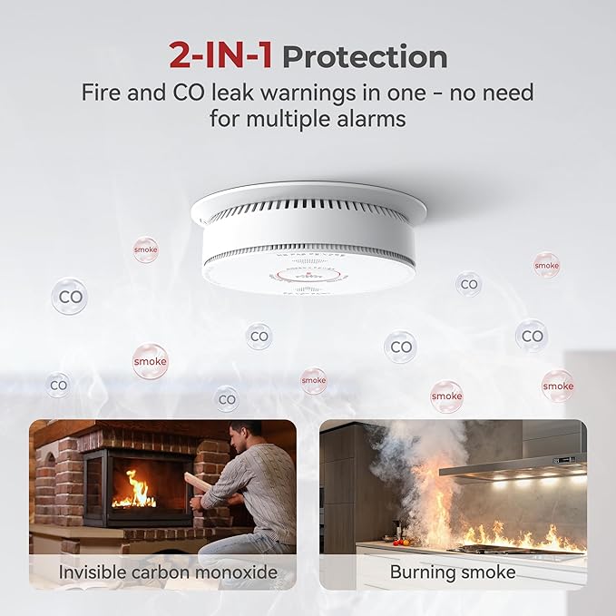 Siterlink Hardwired Smoke Detector Carbon Monoxide Detector Combo 10 Year Battery up, UL 217-9th Conforming, Interconnected Smoke & CO Alarm with Bilingual Voice Alerts, 2 Pack