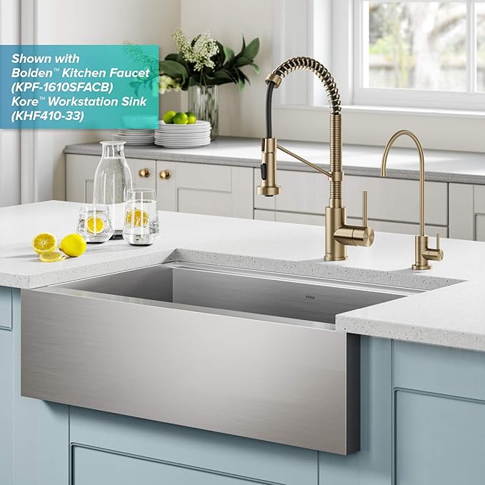 KRAUS Britt Commercial Style Kitchen Faucet and Purita Water Filter Faucet Combo in Spot Free Antique Champagne Bronze, KPF-1690-FF-100SFACB