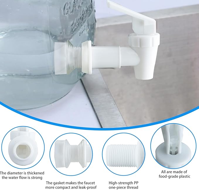 Replacement Cooler Faucet Water Bottle Jug,Water Dispenser Tap Set,BPA-Free Plastic Spigot Spout Water Beverage Lever Pour Dispenser Valve,Water Crock Tap (2 White)