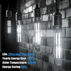 8.9IN LED Light Bulbs E26 Base, 6W 800LM 5000K Daylight White T10 T9 Vintage Edison Bulbs Dimmable, AC 120V Equal 80 Watt Clear Glass Long Tubular Filament Bulb, UL Listed - 4Pack