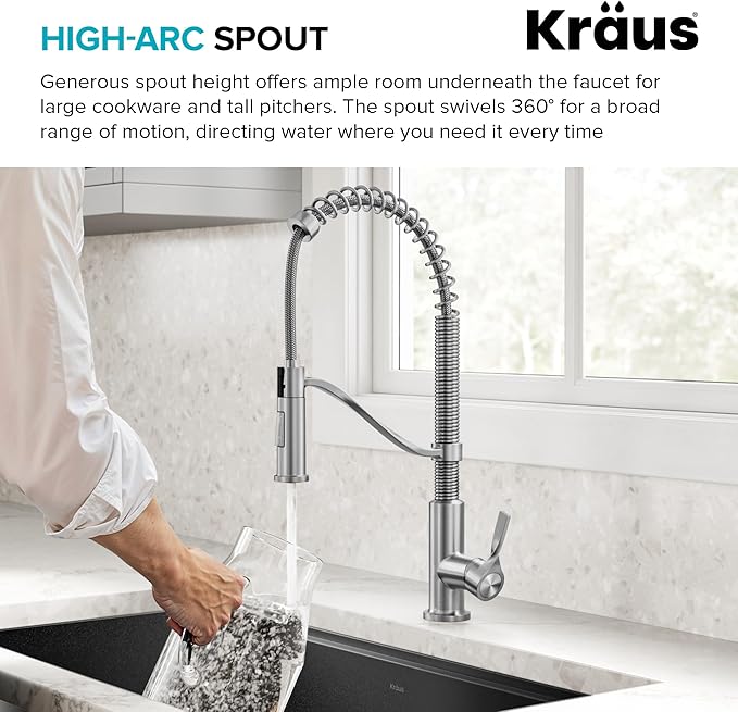 KRAUS Torak Pull Down Kitchen Faucet in Matte Black with Commercial Style Spring Spout, 2 Function Sprayer, Pre-Attached Water Lines, and Mounting Hardware, KPF-2635MB