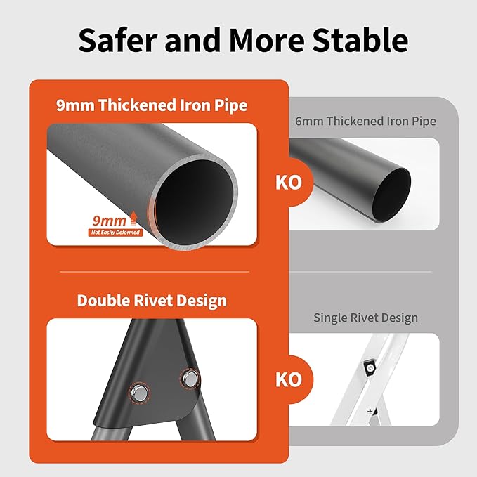 4 Step Ladder, Folding Step Stool with Tool Platform, Wide Anti-Slip Pedal and Anti-Slip Feet, Sturdiest Steel Construction, 900lbs Capacity Steel Ladder, Installation Free, Grey