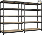 2 Packs 48" W x 24" D x 72" H Adjustable Garage Storage Shelves - 5-Shelf Heavy Duty Shelving Unit, Metal Utility Storage Organizer Racks for Warehouse Pantry Closet Kitchen, Black