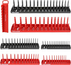 TOOLEAGUE 7Pcs Socket Organizer Tray and Magnetic Wrench Holder Set,Red SAE & Black Metric, 1/2", 1/4", 3/8" Socket Storage Trays for Tool Box Drawer