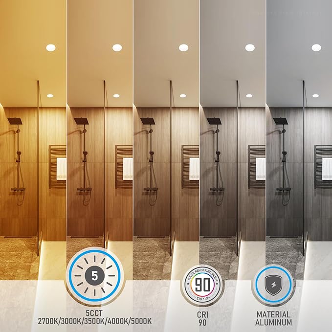 TORCHSTAR 8-Pack 5CCT 6 Inch Slim LED Recessed Lighting with Junction Box, Anti-Glare Baffle Trim, CRI90 Dimmable Aluminum Ceiling Downlight, Air Tight & IC Rated, 2700K3000K3500K4000K5000K Selectable