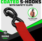 Rhino USA Ratchet Straps Heavy Duty Kit (4-Pack) - 1.6 Inch x 15 Feet (5,208lb Break Strength) - Ultimate Tie Down Straps with Safety S Hooks for Trucks, ATV, UTV, Motorcycle, Cargo & More - Red
