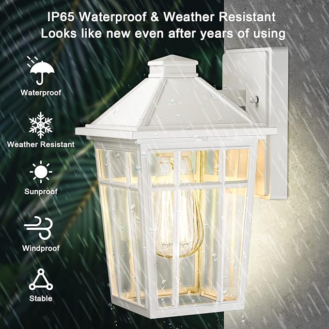 Darkaway Outdoor Sconce Lights Wall Light Fixtures, Front Porch Light Outdoor Wall Anti-Rust Waterproof Aluminum with Glass Exterior Light Fixture for Patio, Yard, Doorway, Garage(1 Pack, White)